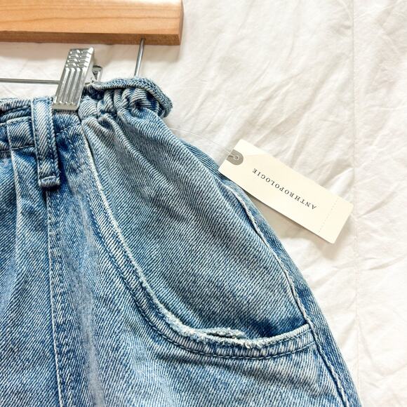 NWT Anthropologie Pilcro Reworked Denim Skater Mini Skirt Blue Raw Hem Size M - Picture 6 of 10